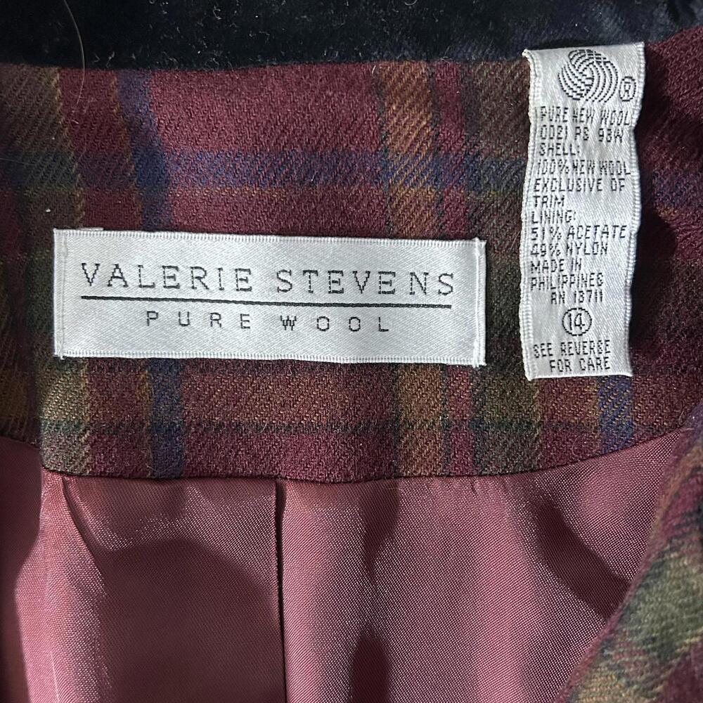 VALERIE STEVENS Womens (14) Pure Wool Burgundy Plaid Blazer Jacket - Lined - Picture 7 of 9